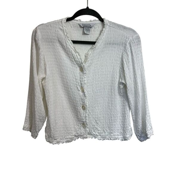 Vintage Y2K Lightweight White Crinkle Cardigan, Small - Picture 2 of 8